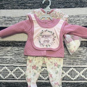 5 Piece Baby Girl Outfit; 0 - 3M